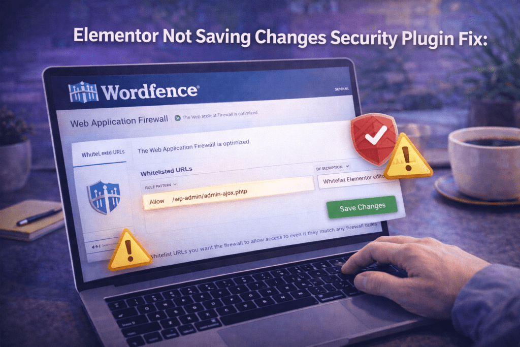 Elementor not saving changes security plugin fix showing Wordfence firewall whitelist configuration for Elementor editor AJAX requests