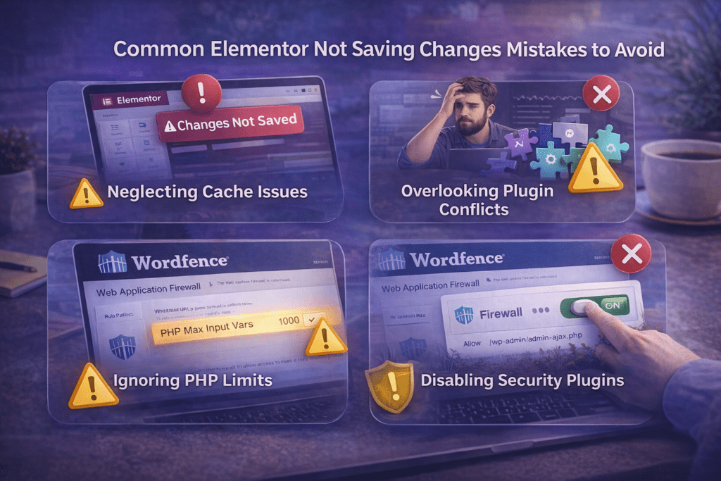 Common Elementor not saving changes mistakes to avoid showing troubleshooting errors WordPress users make when fixes are not working